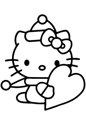 Hello Kitty With Valentine'S Day Heart Coloring Page